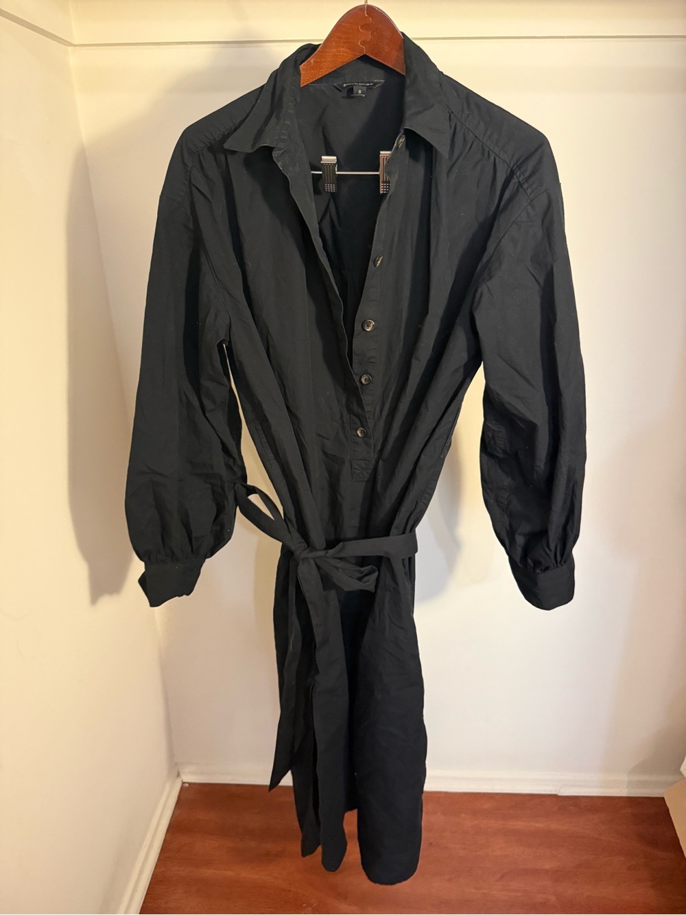 Banana Republic S Black Button-Front Shirt Dress with Tie Waist